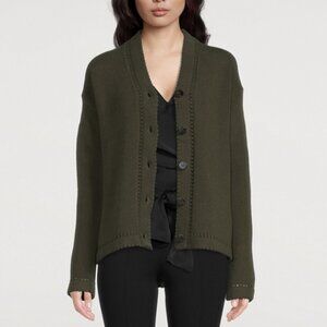 Theory Karenia Felted Wool And Cashmere Cardigan in Olive Green Size Small